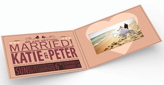 VIDEO IN FOLDER rechargeable battery bespoke video wedding invitations card with 512MB memory